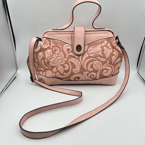 Concept Sports Handbags - Concept Blush Pink Embossed Floral Satchel Crossbody Bag Retro Cottagecore
